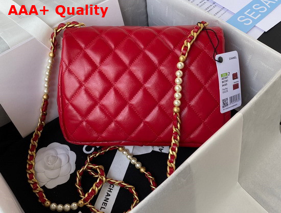 Chanel Small Flap Bag Calfskin Imitation Pearls Gold Tone Metal Red Ref AS3001 Replica