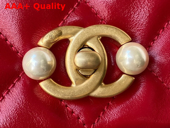 Chanel Small Flap Bag Calfskin Imitation Pearls Gold Tone Metal Red Ref AS3001 Replica