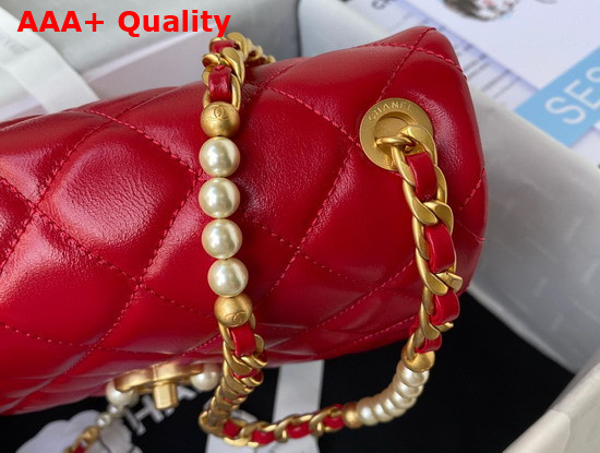 Chanel Small Flap Bag Calfskin Imitation Pearls Gold Tone Metal Red Ref AS3001 Replica