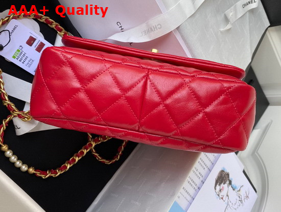 Chanel Small Flap Bag Calfskin Imitation Pearls Gold Tone Metal Red Ref AS3001 Replica