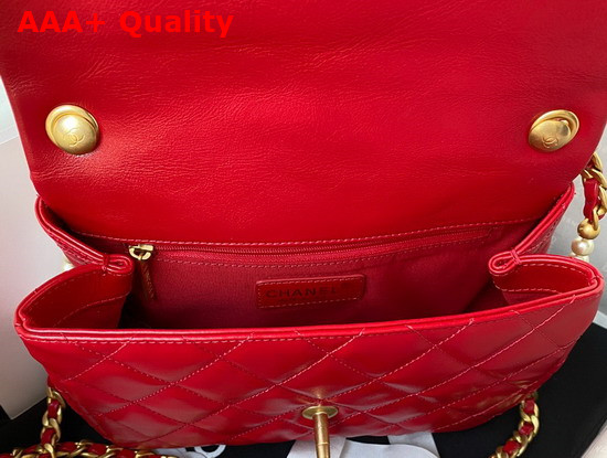 Chanel Small Flap Bag Calfskin Imitation Pearls Gold Tone Metal Red Ref AS3001 Replica