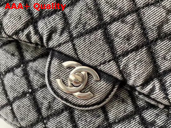 Chanel Small Flap Bag Denim and Silve Tone Metal Grey and Black AS1309 Replica