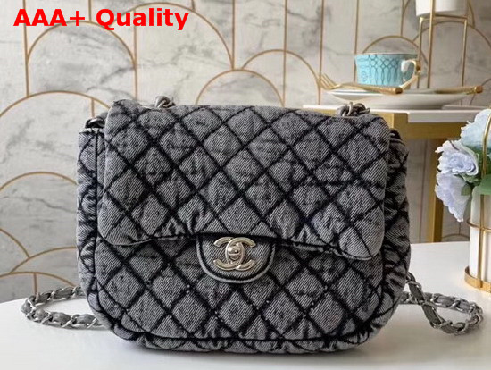 Chanel Small Flap Bag Denim and Silve Tone Metal Grey and Black AS1309 Replica