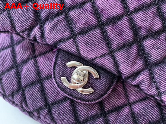 Chanel Small Flap Bag Denim and Silve Tone Metal Purple and Black AS1309 Replica