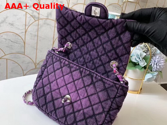 Chanel Small Flap Bag Denim and Silve Tone Metal Purple and Black AS1309 Replica