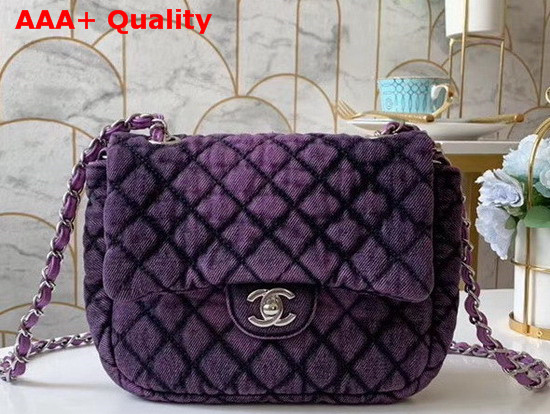 Chanel Small Flap Bag Denim and Silve Tone Metal Purple and Black AS1309 Replica