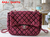 Chanel Small Flap Bag Denim and Silve Tone Metal Red and Black AS1309 Replica