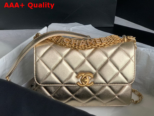 Chanel Small Flap Bag Gold Metallic Lambskin Strass Gold Tone Metal Ref AS3240 Replica