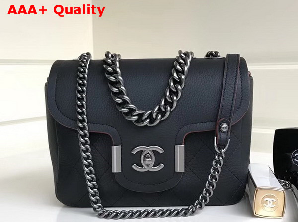 Chanel Small Flap Bag Grained Calfskin Ruthenium Tone Metal Black Replica