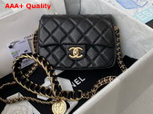 Chanel Small Flap Bag Grained Calfskin Strass Gold Tone Metal Black Ref AS3240 Replica