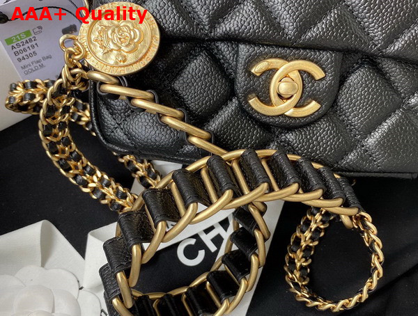 Chanel Small Flap Bag Grained Calfskin Strass Gold Tone Metal Black Ref AS3240 Replica