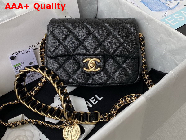 Chanel Small Flap Bag Grained Calfskin Strass Gold Tone Metal Black Ref AS3240 Replica