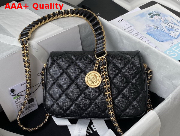 Chanel Small Flap Bag Grained Calfskin Strass Gold Tone Metal Black Ref AS3241 Replica