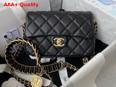 Chanel Small Flap Bag Grained Calfskin Strass Gold Tone Metal Black Ref AS3241 Replica