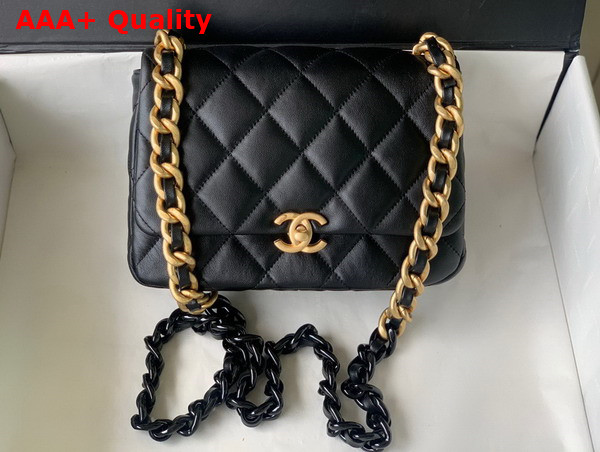 Chanel Small Flap Bag Lambskin Gold Tone Lacquered Metal Black Ref AS3206 Replica