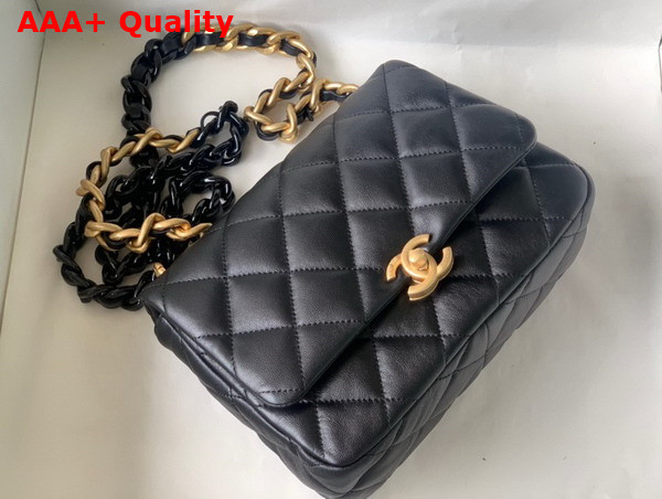 Chanel Small Flap Bag Lambskin Gold Tone Lacquered Metal Black Ref AS3206 Replica