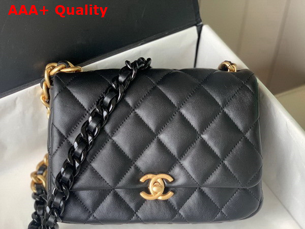 Chanel Small Flap Bag Lambskin Gold Tone Lacquered Metal Black Ref AS3206 Replica