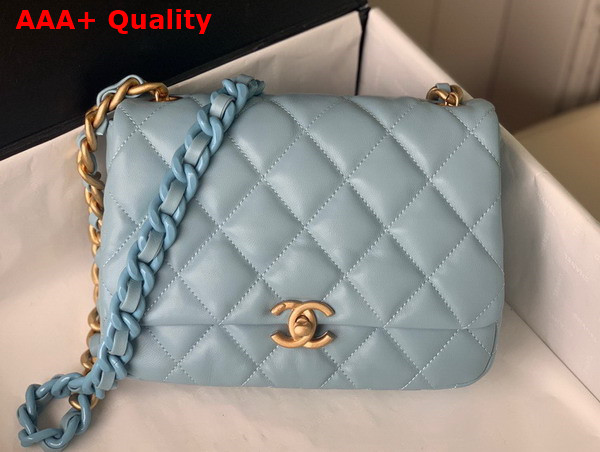 Chanel Small Flap Bag Lambskin Gold Tone Lacquered Metal Light Blue Ref AS3206 Replica