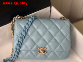 Chanel Small Flap Bag Lambskin Gold Tone Lacquered Metal Light Blue Ref AS3206 Replica