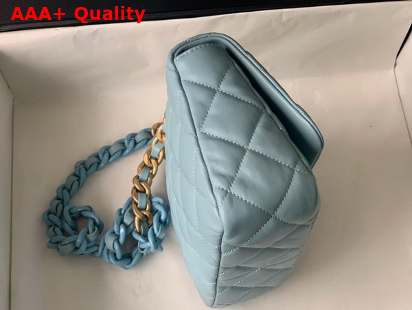 Chanel Small Flap Bag Lambskin Gold Tone Lacquered Metal Light Blue Ref AS3206 Replica