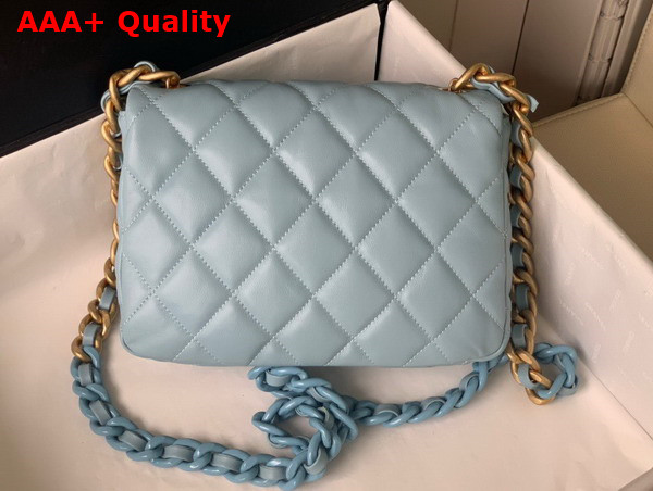 Chanel Small Flap Bag Lambskin Gold Tone Lacquered Metal Light Blue Ref AS3206 Replica