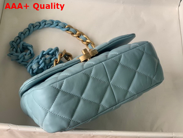 Chanel Small Flap Bag Lambskin Gold Tone Lacquered Metal Light Blue Ref AS3206 Replica