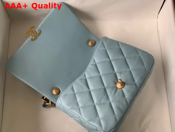 Chanel Small Flap Bag Lambskin Gold Tone Lacquered Metal Light Blue Ref AS3206 Replica