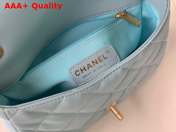 Chanel Small Flap Bag Lambskin Gold Tone Lacquered Metal Light Blue Ref AS3206 Replica