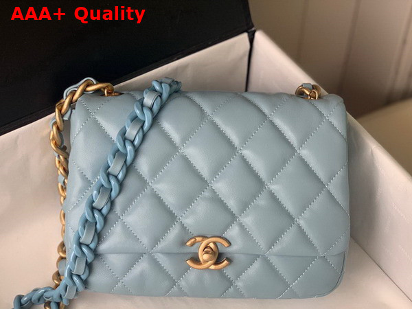 Chanel Small Flap Bag Lambskin Gold Tone Lacquered Metal Light Blue Ref AS3206 Replica