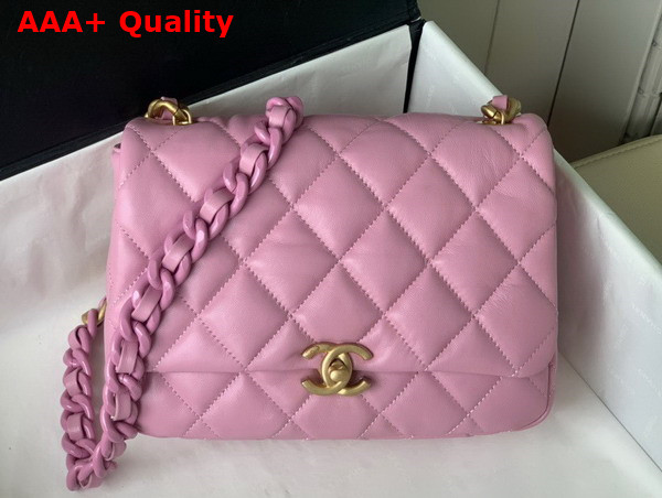 Chanel Small Flap Bag Lambskin Gold Tone Lacquered Metal Pink Ref AS3206 Replica