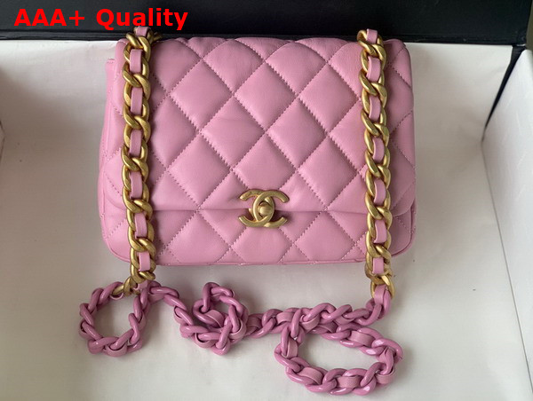 Chanel Small Flap Bag Lambskin Gold Tone Lacquered Metal Pink Ref AS3206 Replica