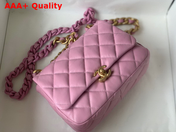 Chanel Small Flap Bag Lambskin Gold Tone Lacquered Metal Pink Ref AS3206 Replica