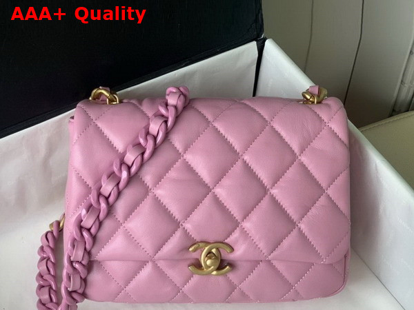 Chanel Small Flap Bag Lambskin Gold Tone Lacquered Metal Pink Ref AS3206 Replica