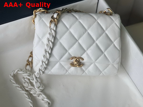 Chanel Small Flap Bag Lambskin Gold Tone Lacquered Metal White Ref AS3206 Replica