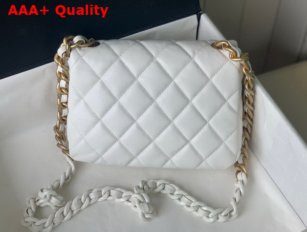 Chanel Small Flap Bag Lambskin Gold Tone Lacquered Metal White Ref AS3206 Replica