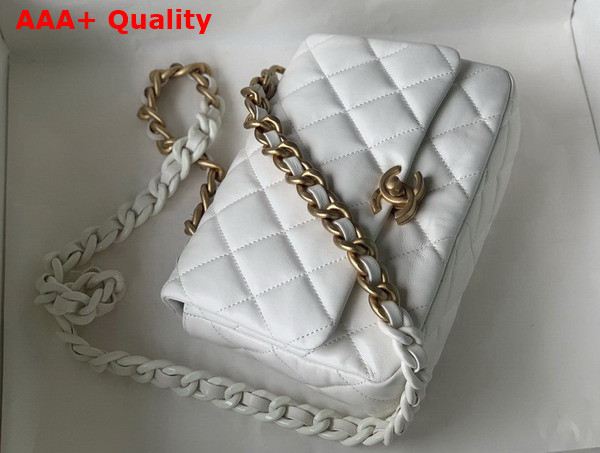 Chanel Small Flap Bag Lambskin Gold Tone Lacquered Metal White Ref AS3206 Replica