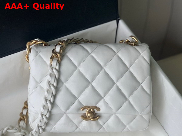 Chanel Small Flap Bag Lambskin Gold Tone Lacquered Metal White Ref AS3206 Replica