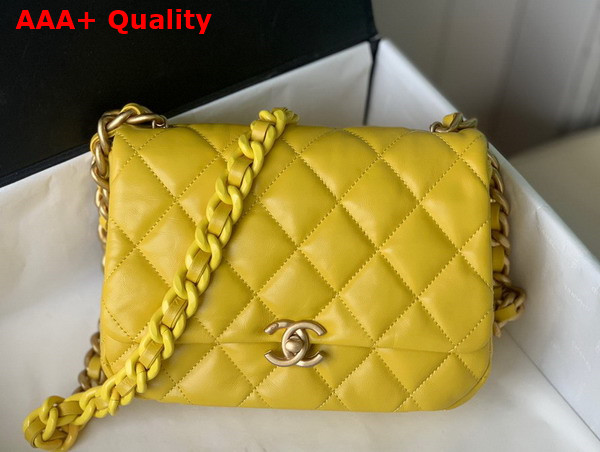 Chanel Small Flap Bag Lambskin Gold Tone Lacquered Metal Yellow Ref AS3206 Replica