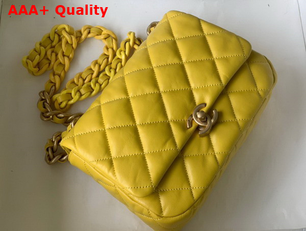 Chanel Small Flap Bag Lambskin Gold Tone Lacquered Metal Yellow Ref AS3206 Replica