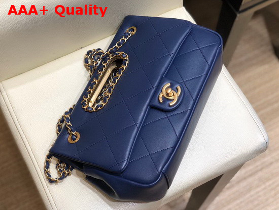 Chanel Small Flap Bag Lambskin Gold Tone Metal Blue AS1466 Replica