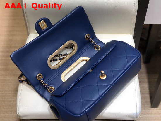 Chanel Small Flap Bag Lambskin Gold Tone Metal Blue AS1466 Replica