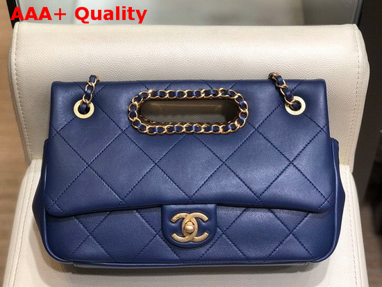 Chanel Small Flap Bag Lambskin Gold Tone Metal Blue AS1466 Replica