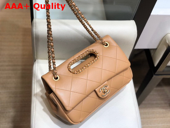 Chanel Small Flap Bag Lambskin Gold Tone Metal Light Brown AS1466 Replica