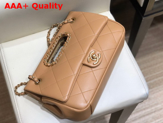 Chanel Small Flap Bag Lambskin Gold Tone Metal Light Brown AS1466 Replica