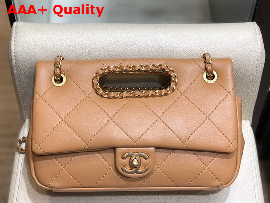 Chanel Small Flap Bag Lambskin Gold Tone Metal Light Brown AS1466 Replica