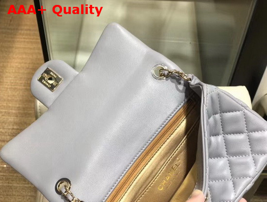 Chanel Small Flap Bag Lambskin Gold Tone Metal Light Gray AS1787 Replica