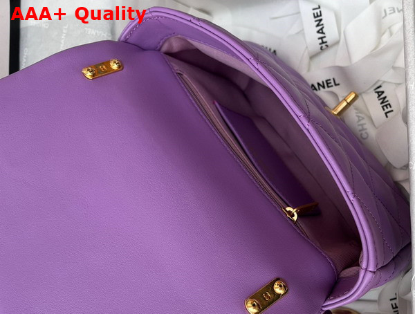 Chanel Small Flap Bag Lambskin Gold Tone Metal Purple Ref AS3214 Replica