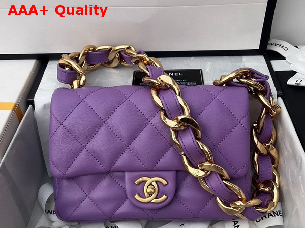 Chanel Small Flap Bag Lambskin Gold Tone Metal Purple Ref AS3214 Replica