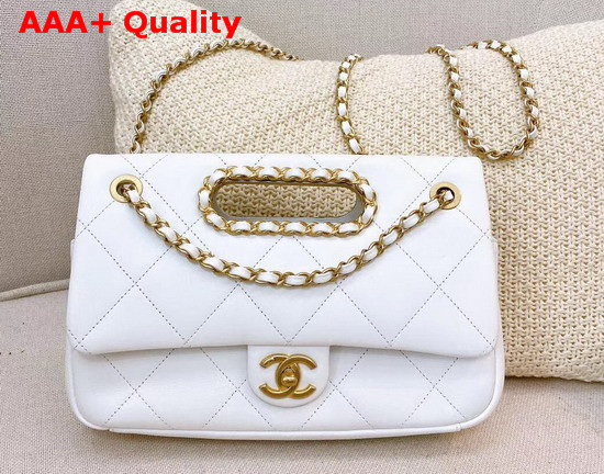 Chanel Small Flap Bag Lambskin Gold Tone Metal White AS1466 Replica