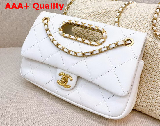 Chanel Small Flap Bag Lambskin Gold Tone Metal White AS1466 Replica